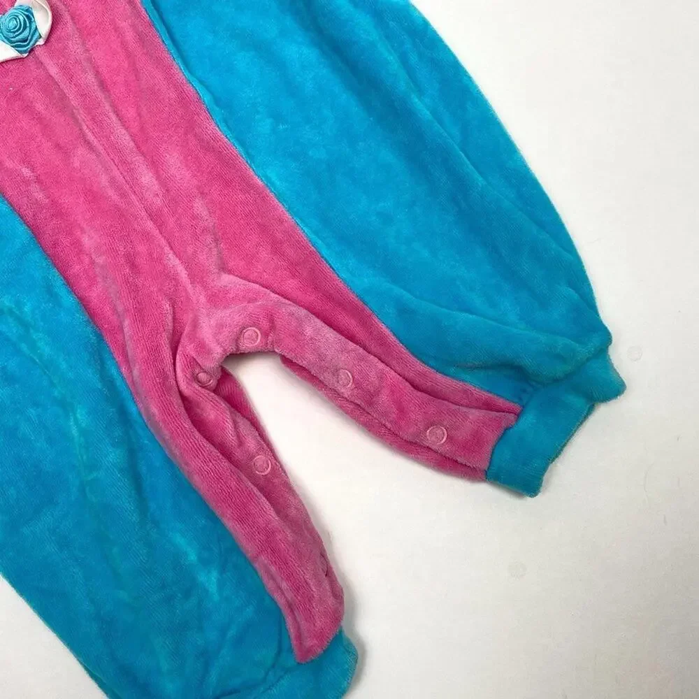 Vintage Girls Bright Color Block Velour Jumpsuit 6-9 Months
